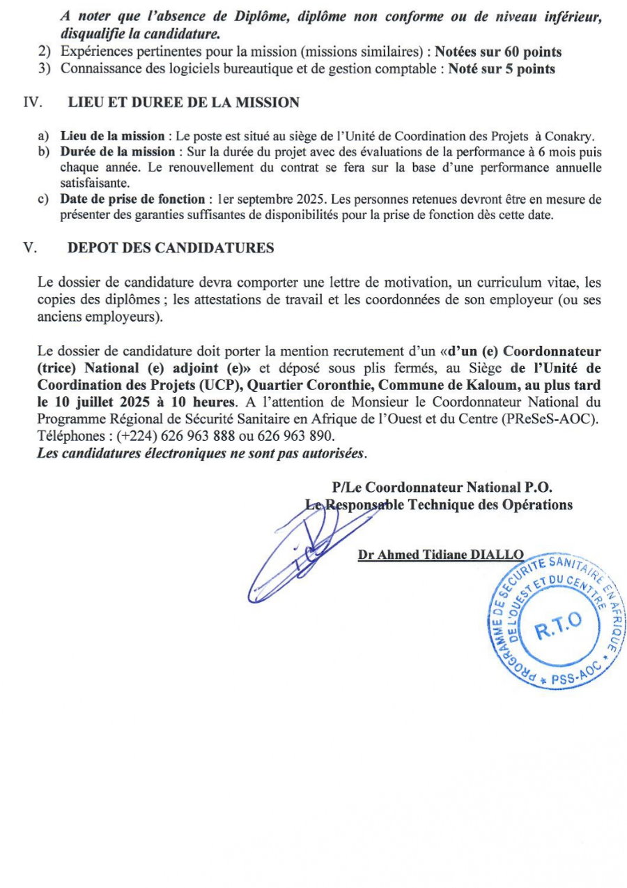 Appel a candidature pour le recrutement d’un (e) coordonnateur (trice) adjoint (e) | Page 5
