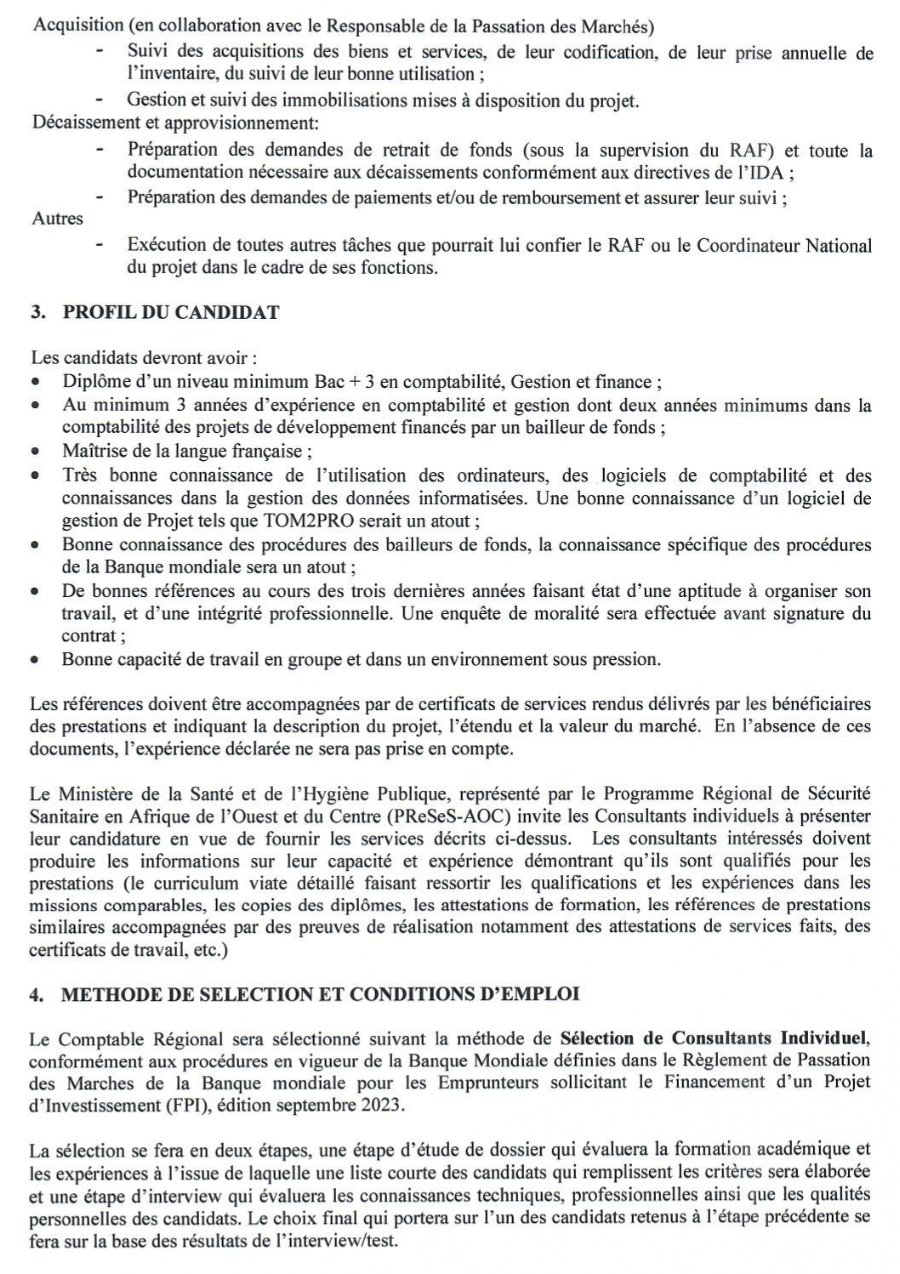 LE PReSeS-AOC RELANCE L'APPEL A CANDIDATURE POUR LE RECRUTEMENT D’UN (1) COMPTABLE | page 2