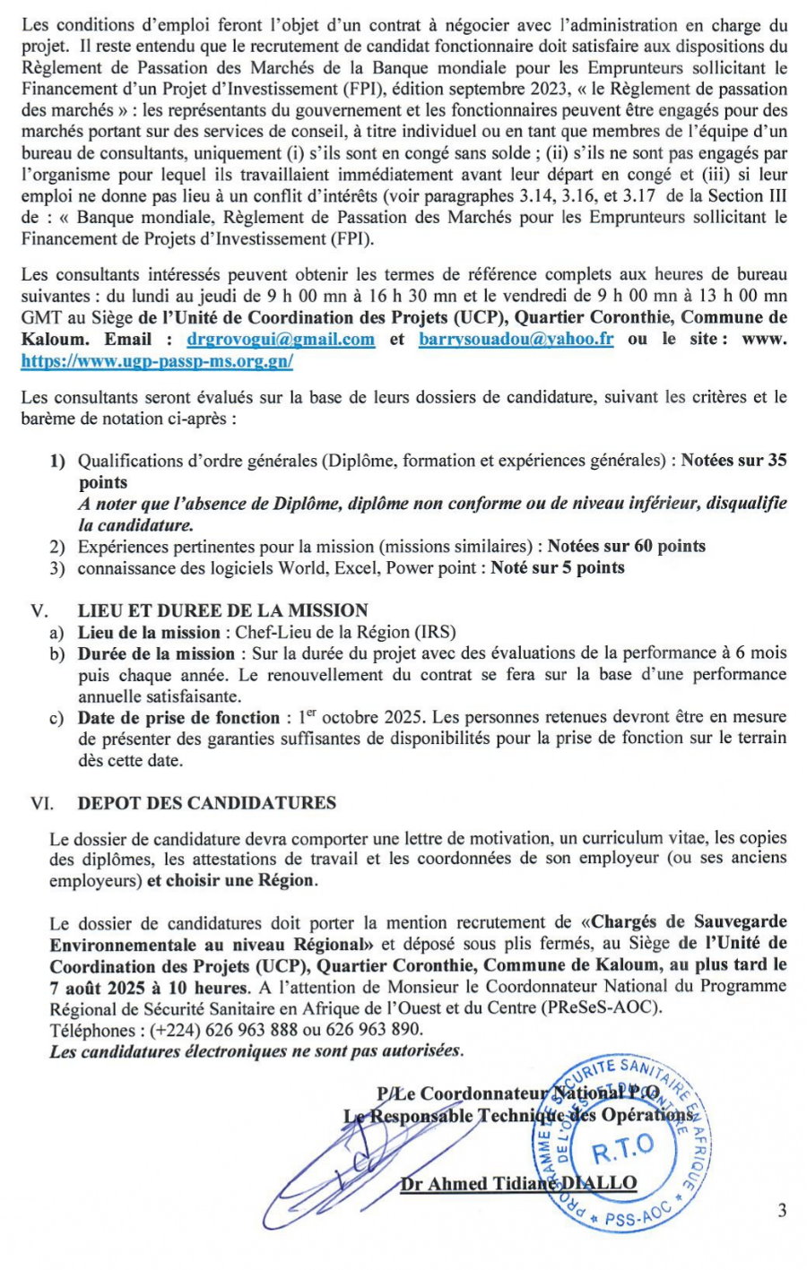 APPEL A CANDIDATURE POUR LE RECRUTEMENT DE DEUX (2) CHARGES DE SAUVEGARDE ENVIRONNEMENTALE (Rediffusion) | Page 3