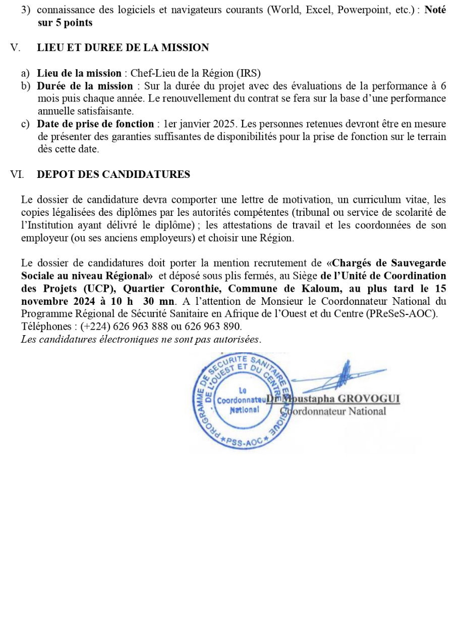 APPEL A CANDIDATURE POUR LE RECRUTEMENT DE DEUX (2) CHARGES DE SAUVEGARDE SOCIALE | Page 4