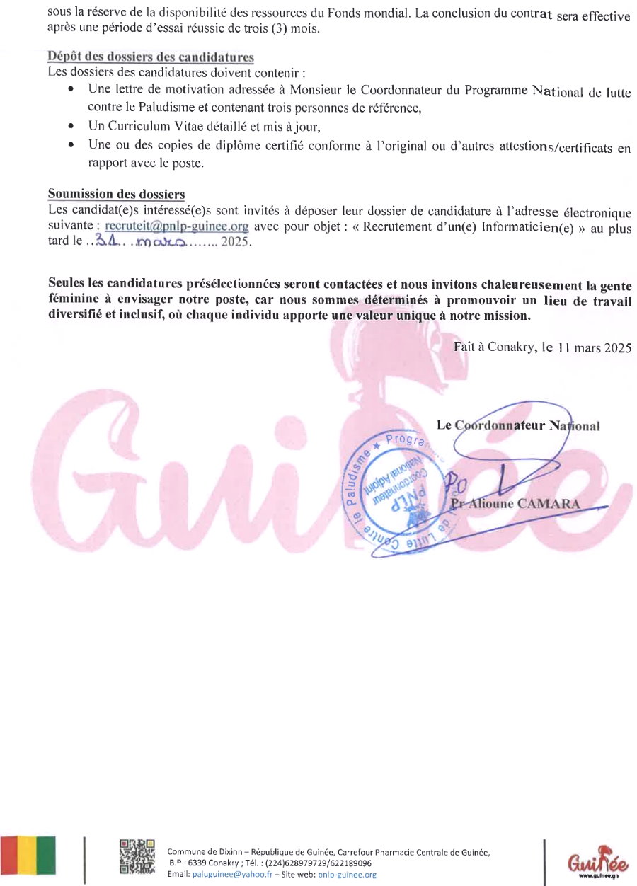 Appel A Candidature Pour Le Recrutement D'un(e) Informaticien (ne) (IT) | Page 4