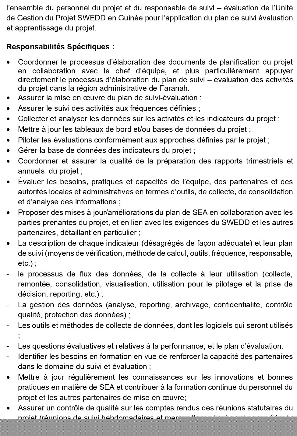 Avis de recrutement d'un spécialiste de suivi, évaluation et apprentissage | page 2