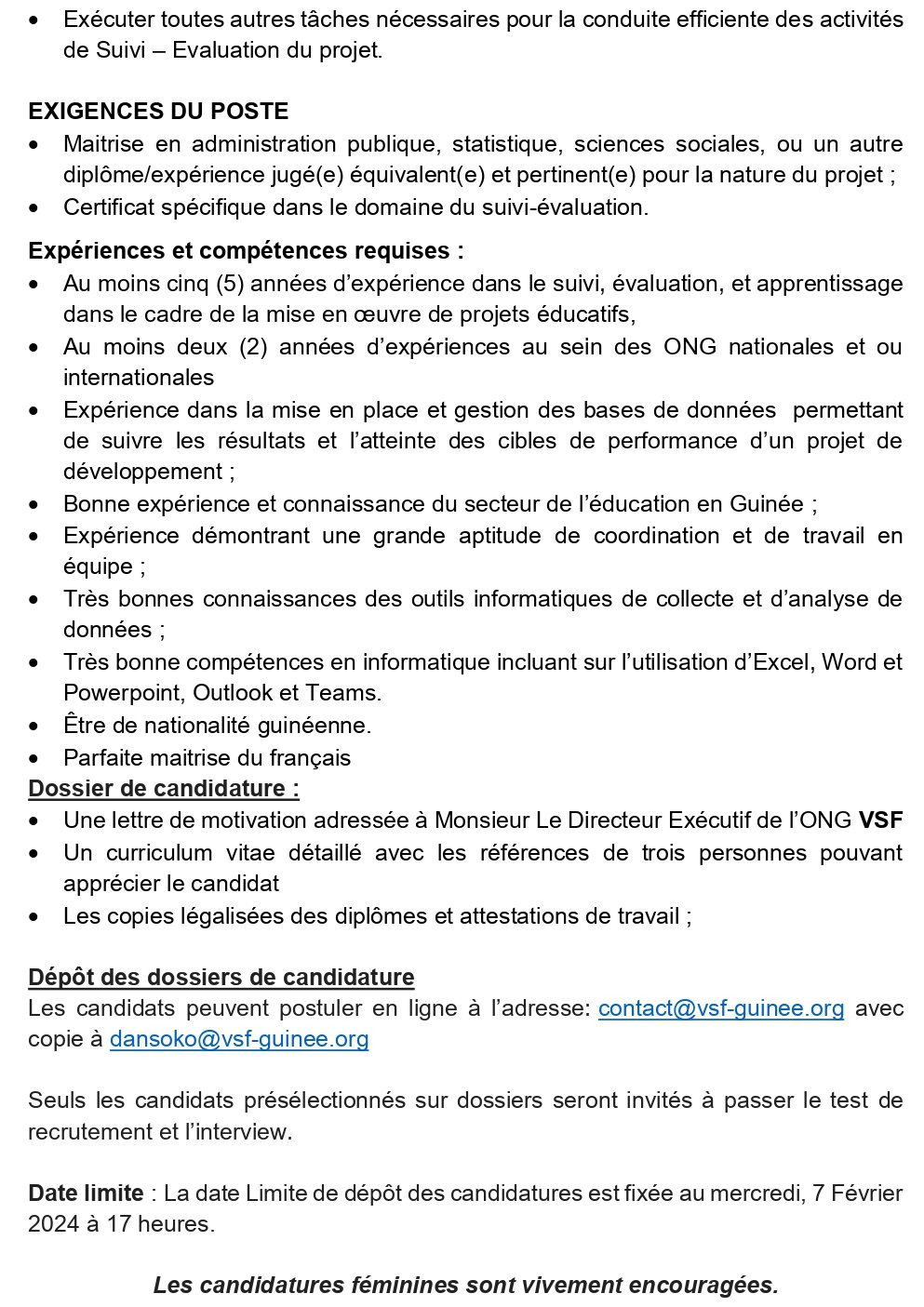 Avis de recrutement d'un spécialiste de suivi, évaluation et apprentissage | page 3