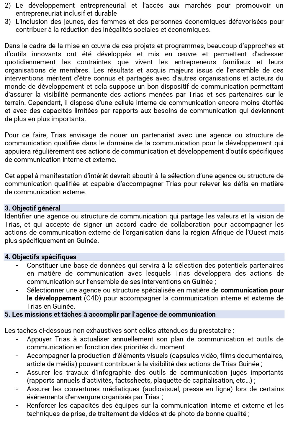 Appel à manifestation d’intérêt pour la sélection d’une agence ou structure de communication qualifiée et capable d’accompagner Trias pour relever les défis en matière de communication externe | Page 2
