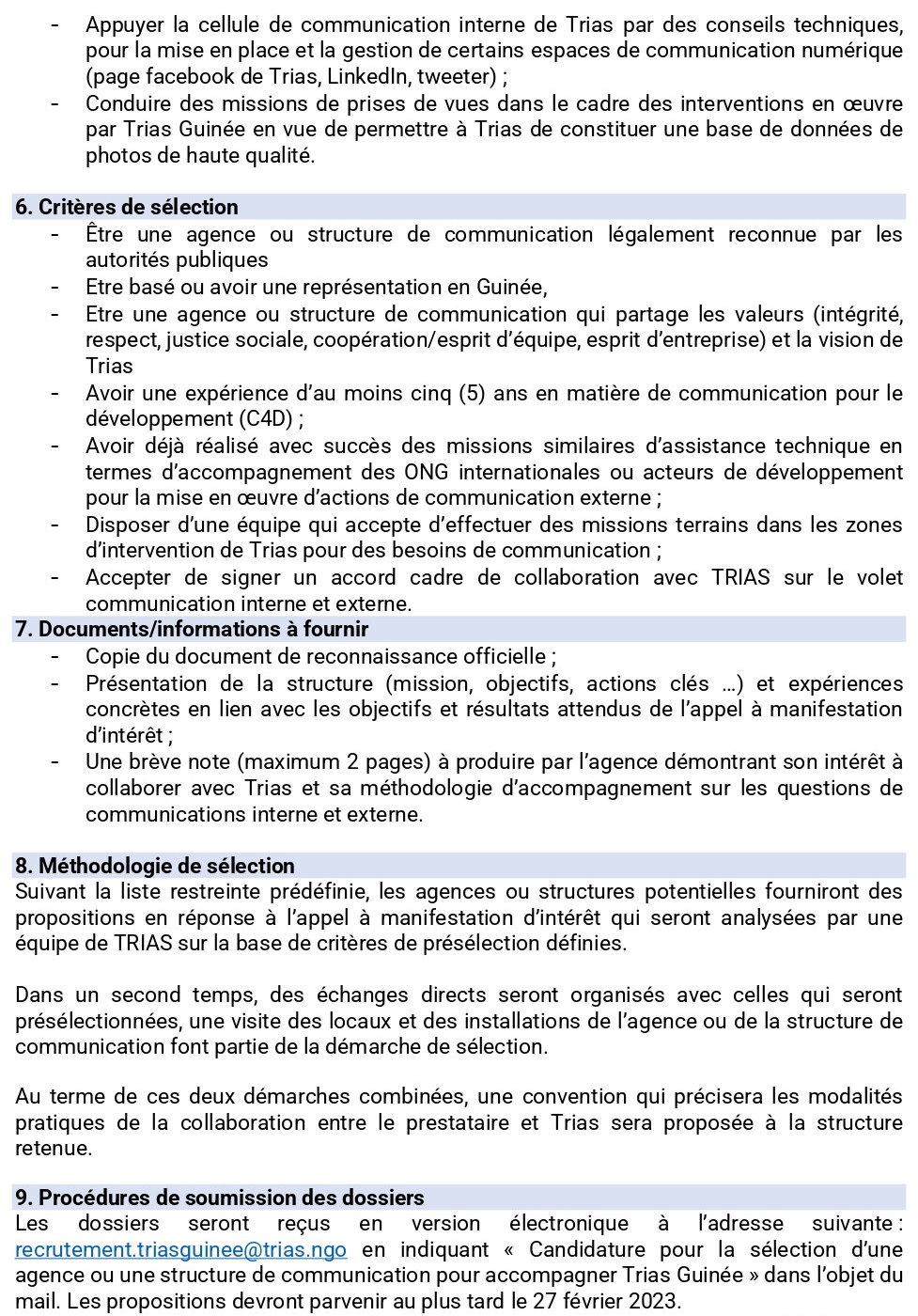 Appel à manifestation d’intérêt pour la sélection d’une agence ou structure de communication qualifiée et capable d’accompagner Trias pour relever les défis en matière de communication externe | Page 3