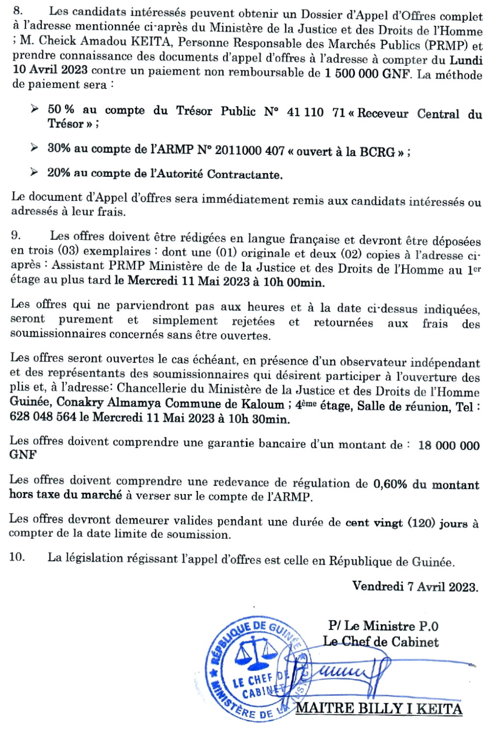 Avis d'Appel d'Offres pour le Marché de fourniture de deux (02) fourgons pour le transport des détenus au compte du Ministère de la Justice et des Droits de l'Homme  | page 2
