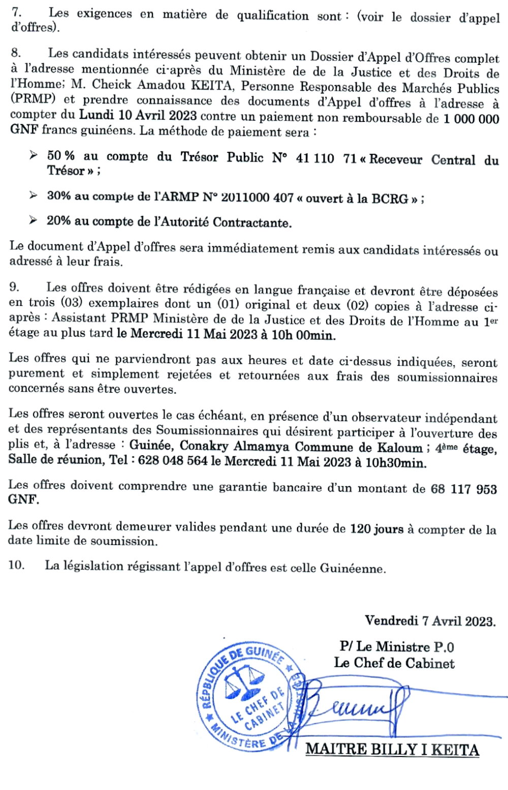Avis d'Appel d'Offres pour l'achat des fournitures informatiques au compte du Ministère de la Justice et des Droits de l'Homme | page 2