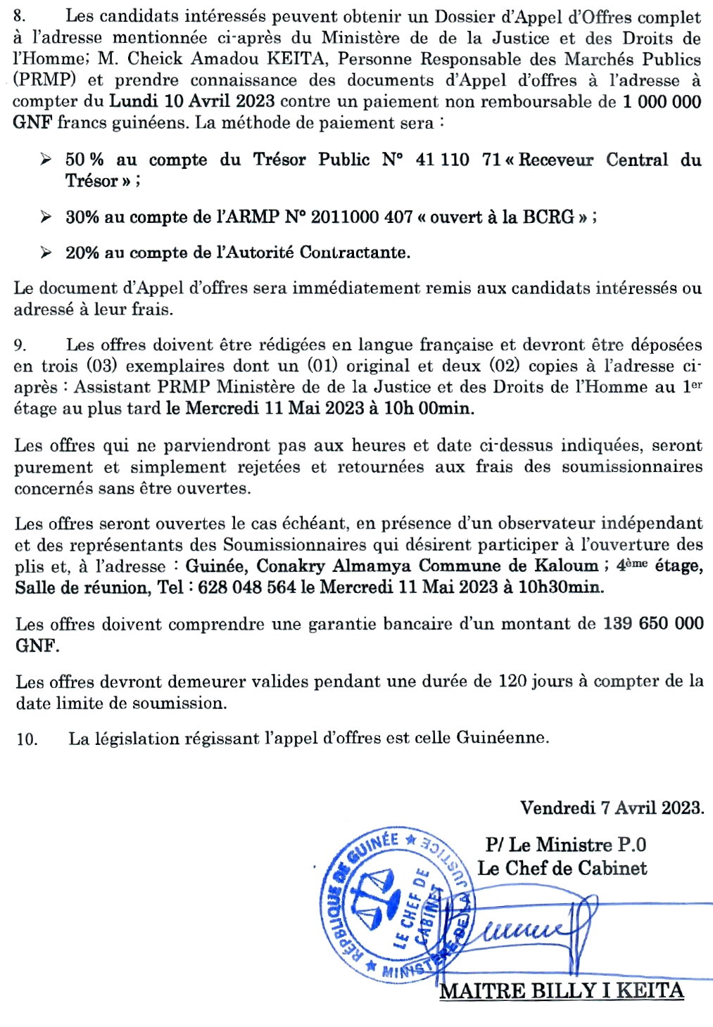Avis d'Appel d'Offres relatif à l'achat des fournitures et petits matériels de bureau au compte du Ministère de la Justice et des Droits de l'Homme| page 2