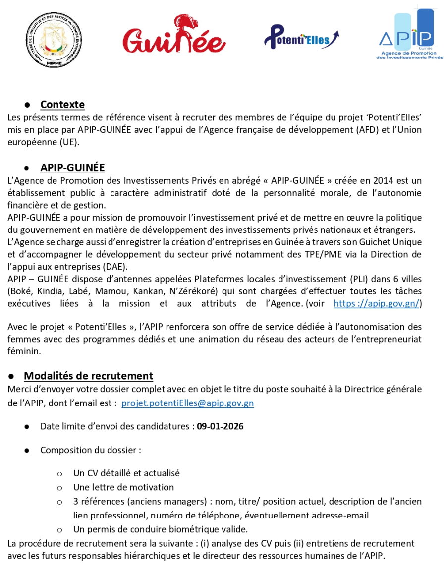 Avis de recrutement de Chauffeurs pour le Projet Potenti'elles | Page 1