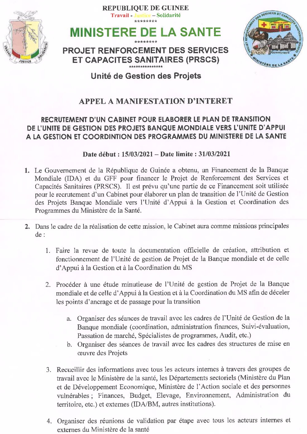 Appels d'Offres en guinée - ministère de la Santé en Guinée p1