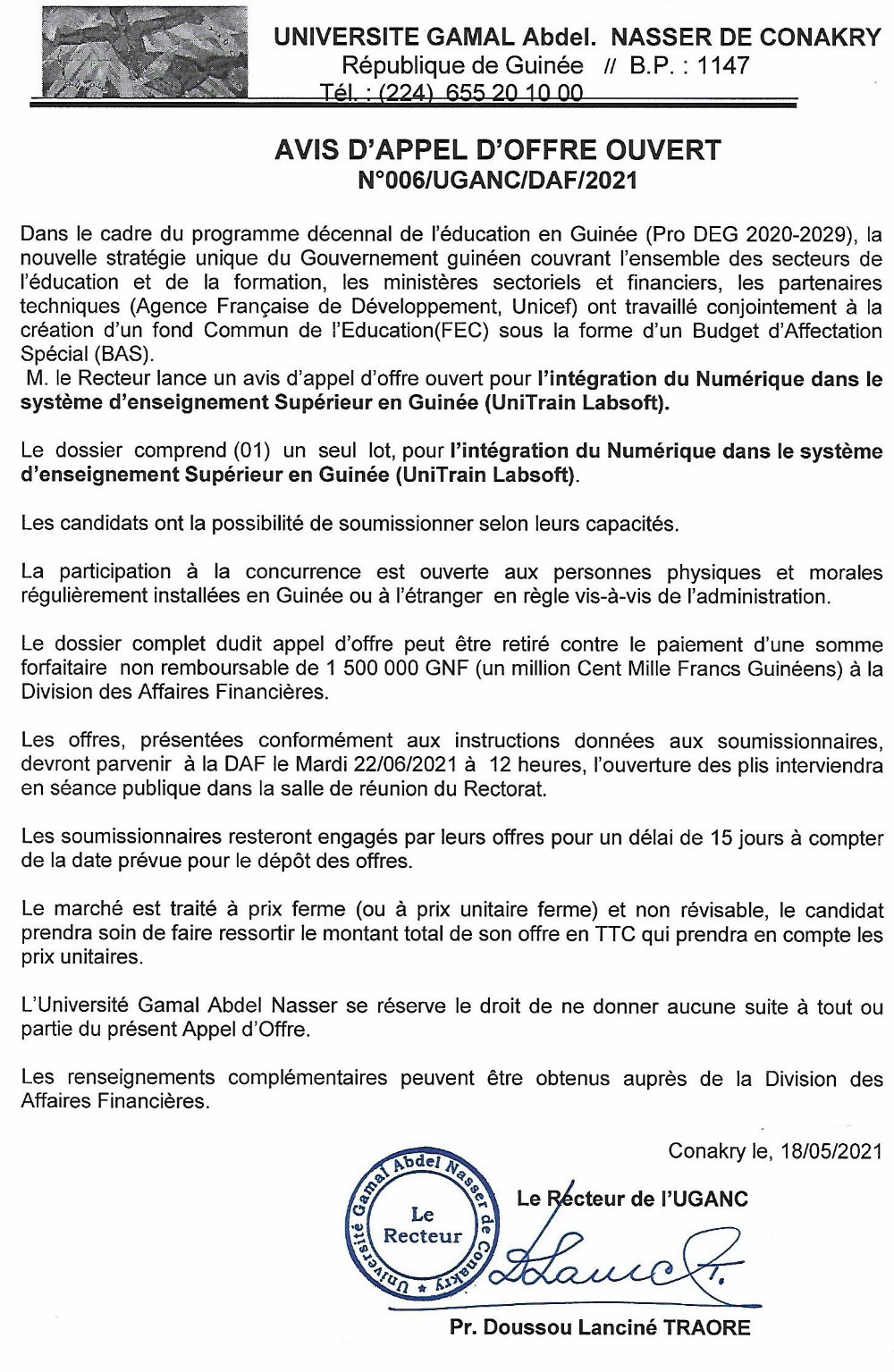 Avis d'Appel d'offre de l'UGANC