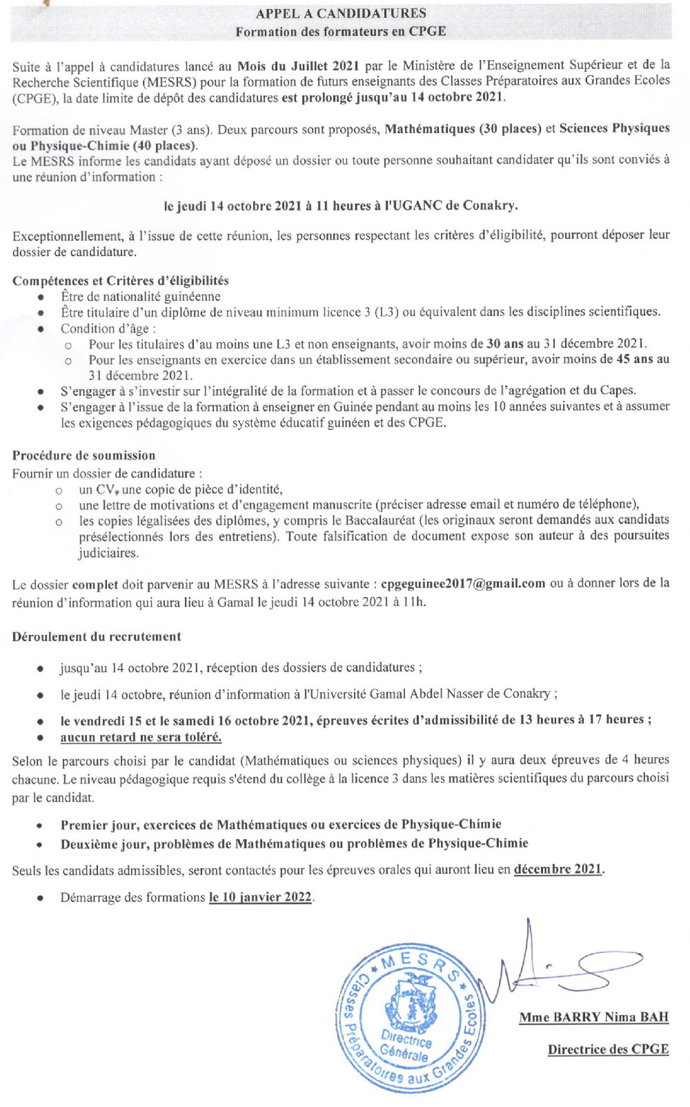 Appel à candidature pour la formation des formations en CPGE