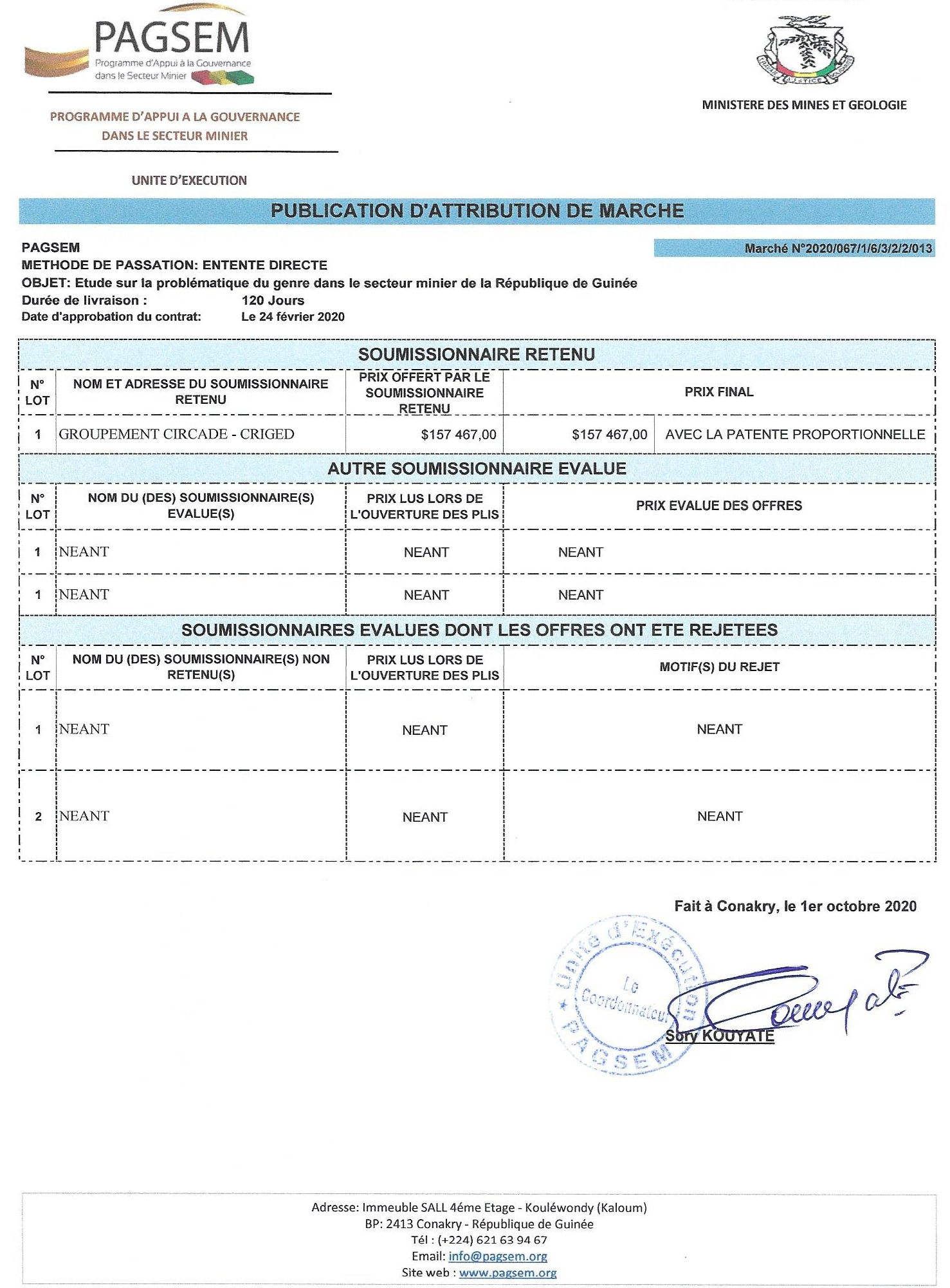 Pagsem Attribution de Marché