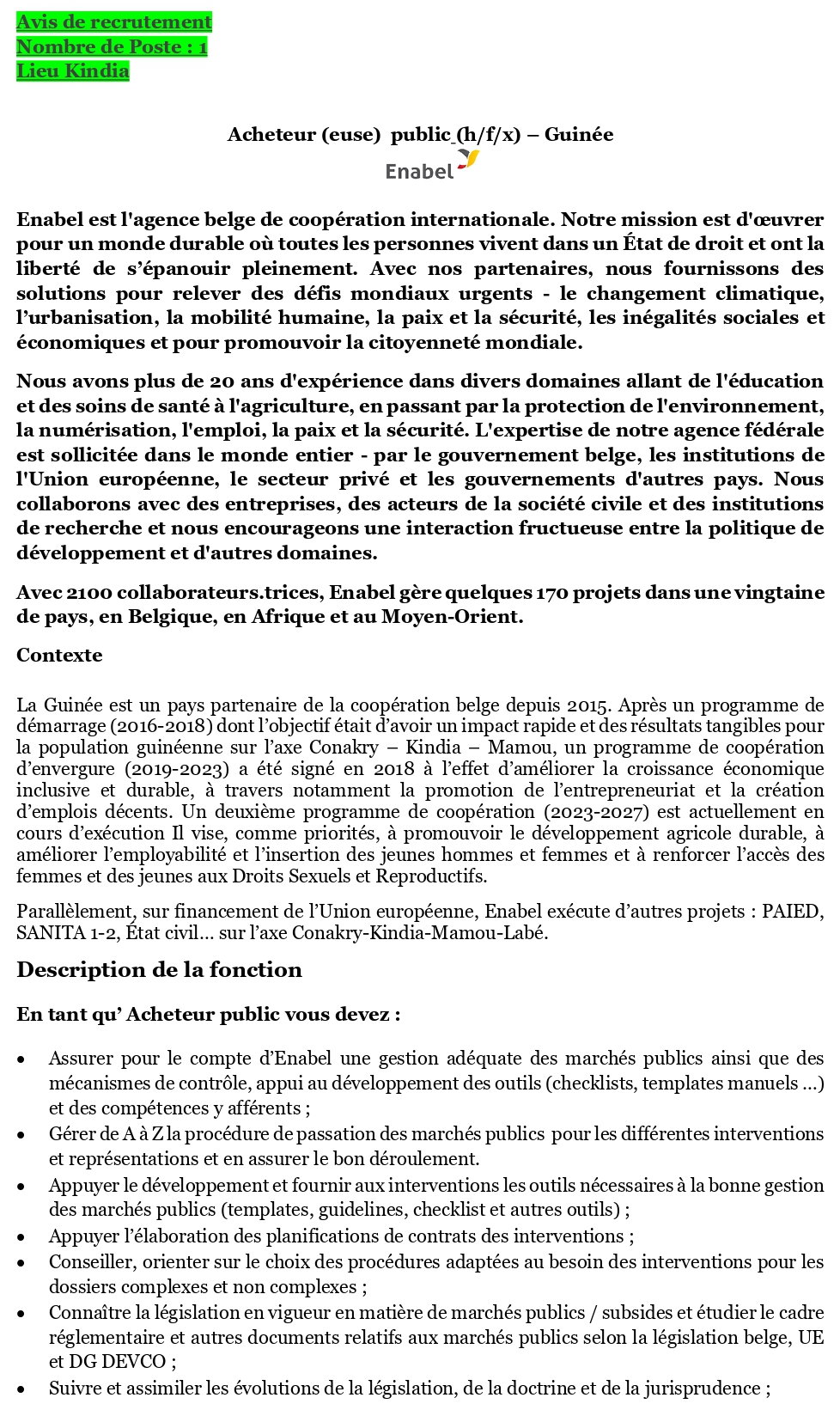 Avis de recrutement d'un Acheteur (euse) public (h/f/x) – Guinée | Page 1
