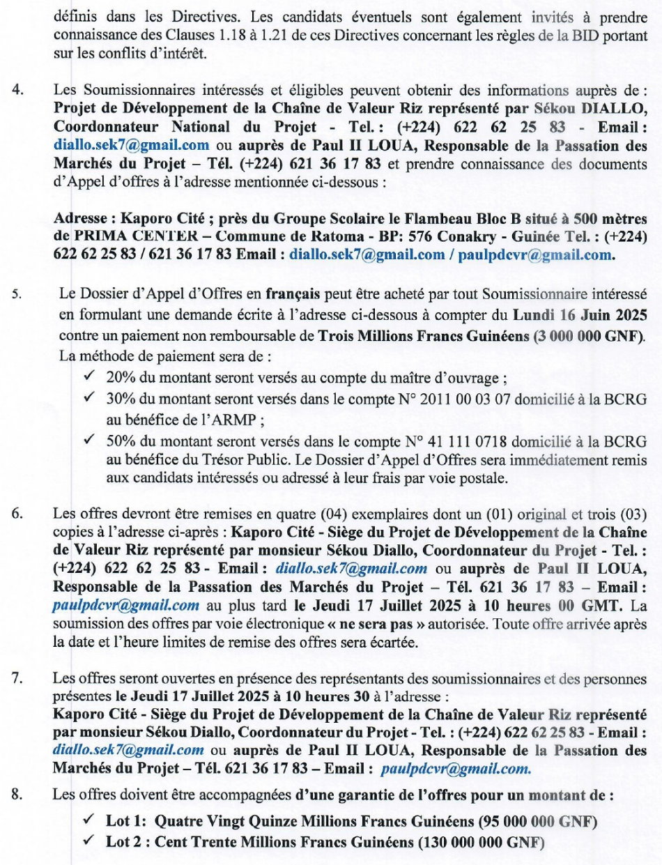 Avis d'appel d'offres national pour des Travaux de Réhabilitations de 36,077 km de pistes dans les préfectures de Boffa et Dubréka en Deux (2) lots | Page 2