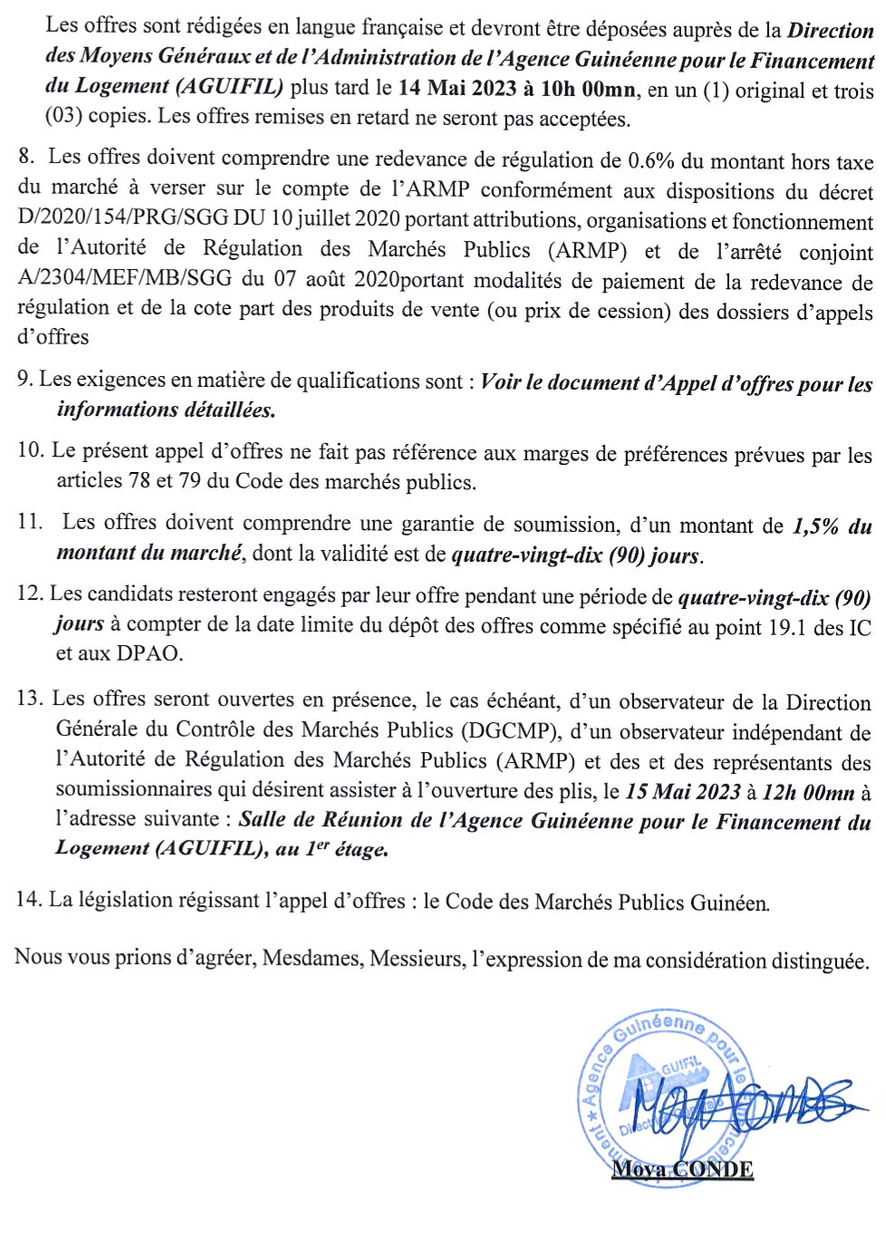  Invitation à soumissionner dans le cadre de l’Appel d’Offres Ouvert relatif à l’achat de fournitures internet pour l’Agence Guinéenne pour le Financement du Logement (AGUIFIL)  | page 2