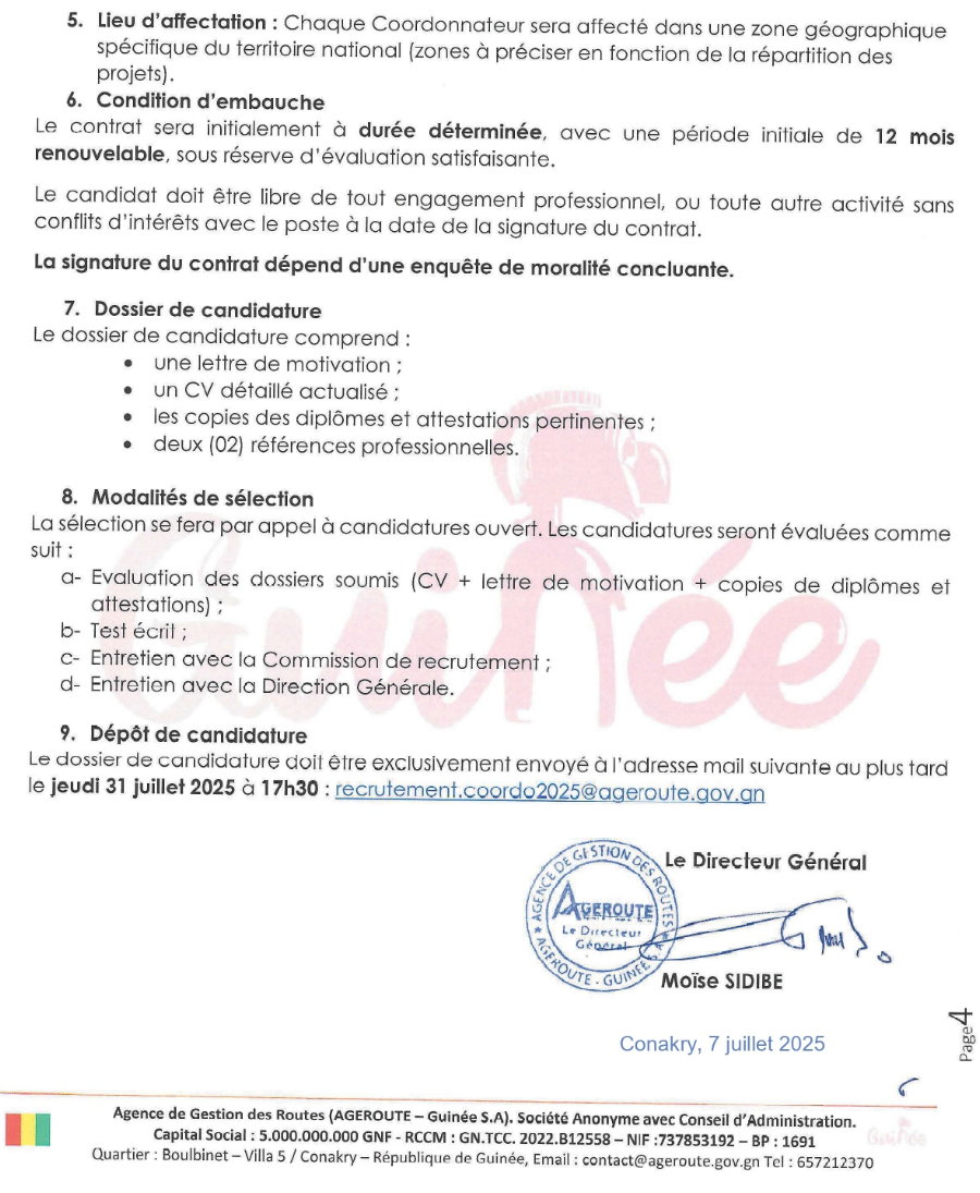 Termes de reference pour le recrutement de cinq (05) coordonnateurs de projets routiers | Page 1