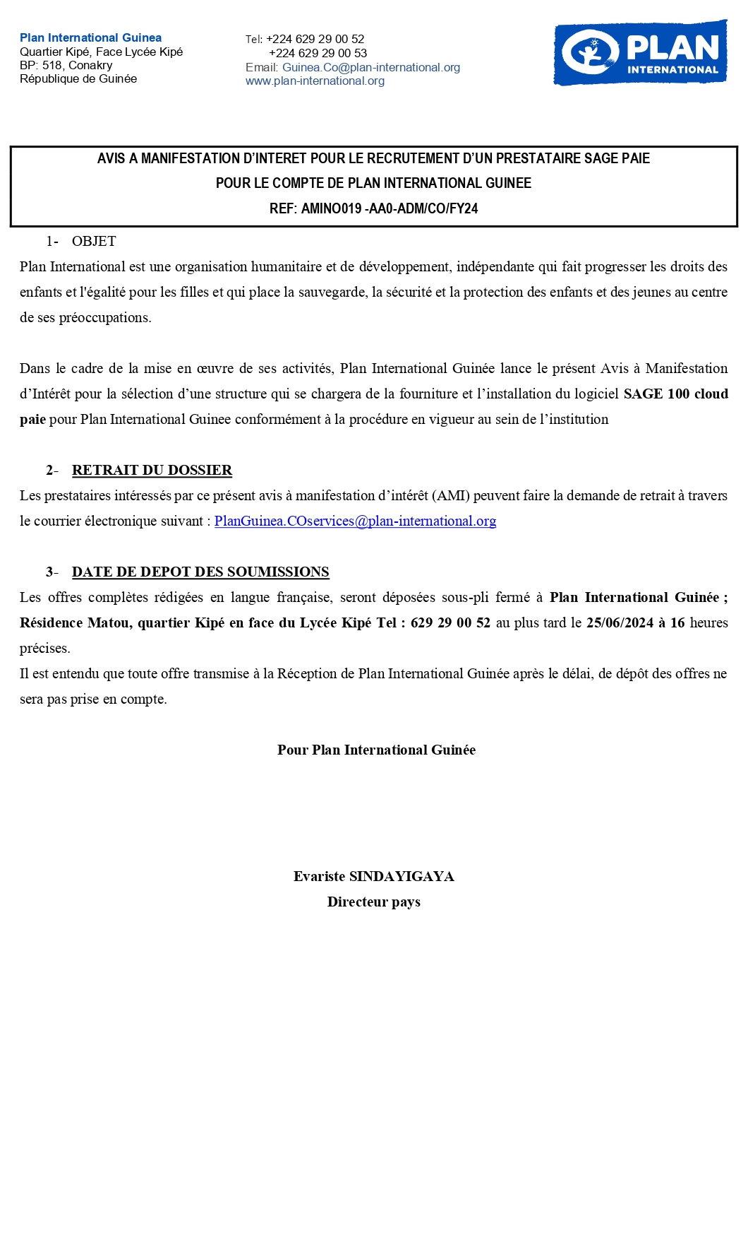 Recrutement D’un Prestataire Sage Paie Pour Le Compte De Plan International Guinée