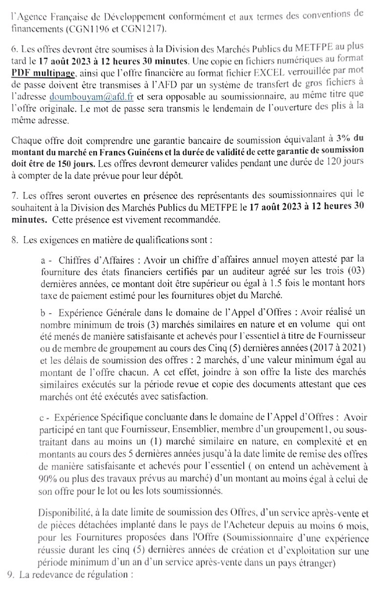 Avis d'appel d'offres pour les marchés relatifs à fourniture des équipements informatiques repartis en deux (02) lots | Page 2