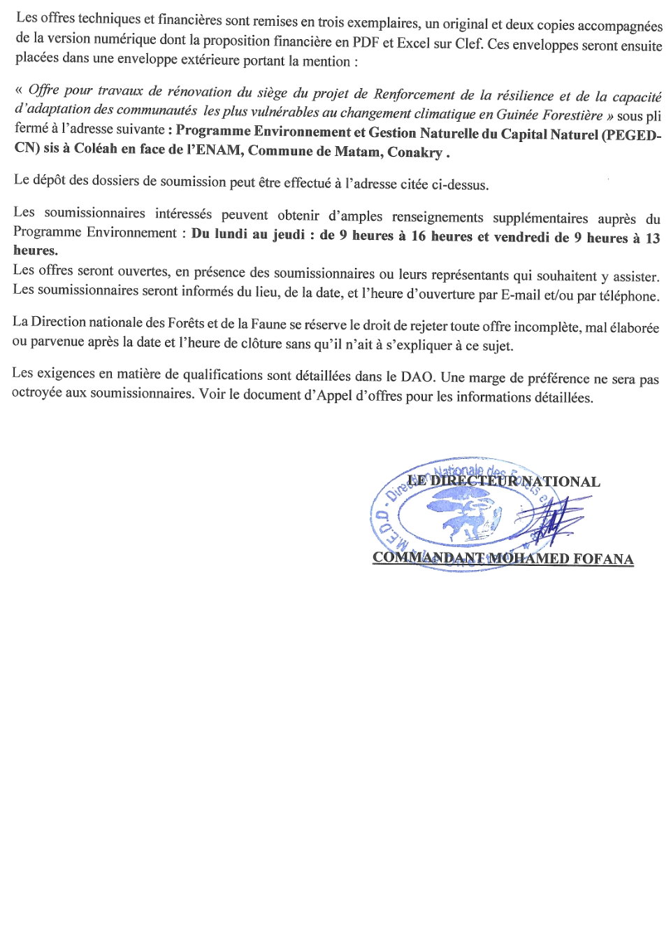 Avis d'appel d'offres national pour le recrutement d'une entreprise ou de groupement d'entreprises pour la réalisation des travaux de rénovation du siège du PRACC-GF dans la Commune Urbaine de N'Zérékoré | Page 2