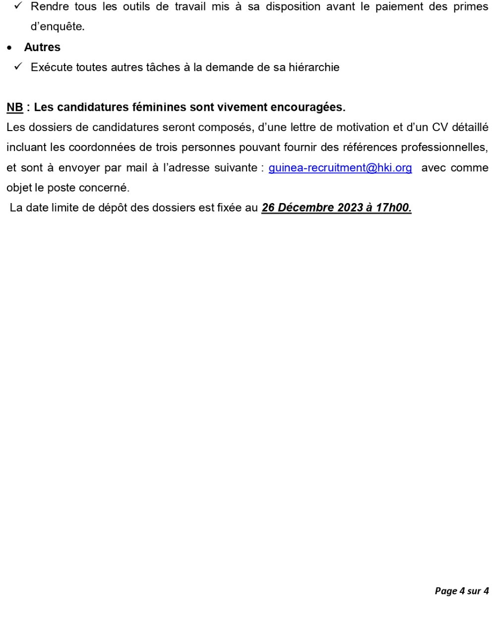 Termes de référence pour le recrutement de 07 superviseurs et de 60 enquêteurs Pour le Projet de ‘’Supplémentation en vitamine A’’ | page 4