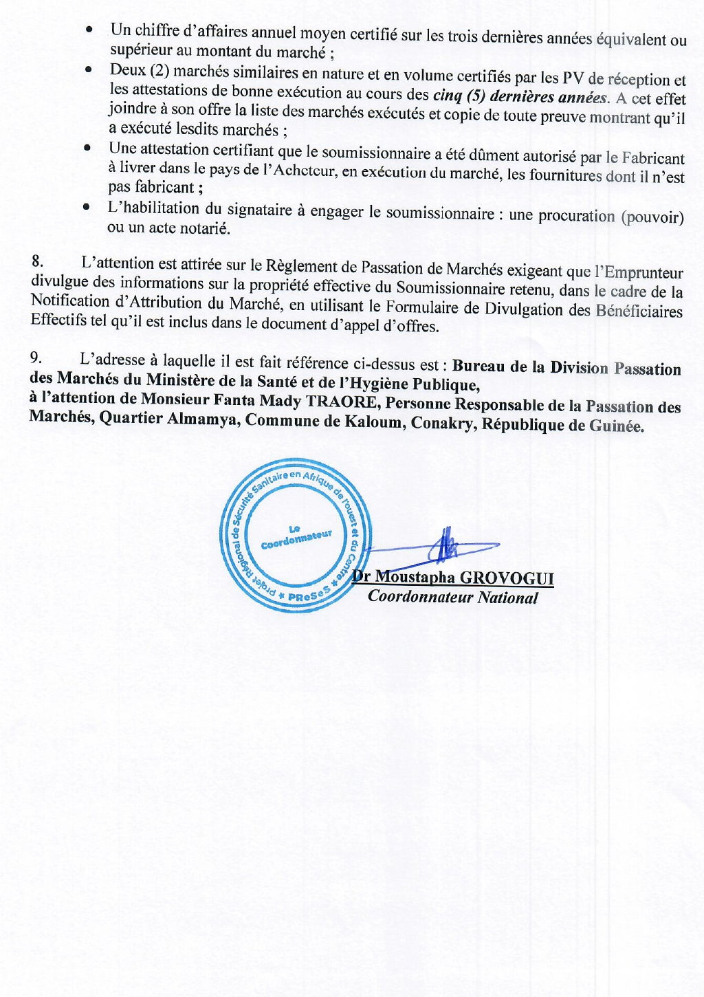 Appel d'offres national pour l'Acquisition des réactifs et équipements pour les huit (8) laboratoire des hôpitaux régionaux du pays pour le compte de la Direction Nationale des Laboratoire (DNL) du Ministère de la Santé et de l'Hygiène Publique | Page 3