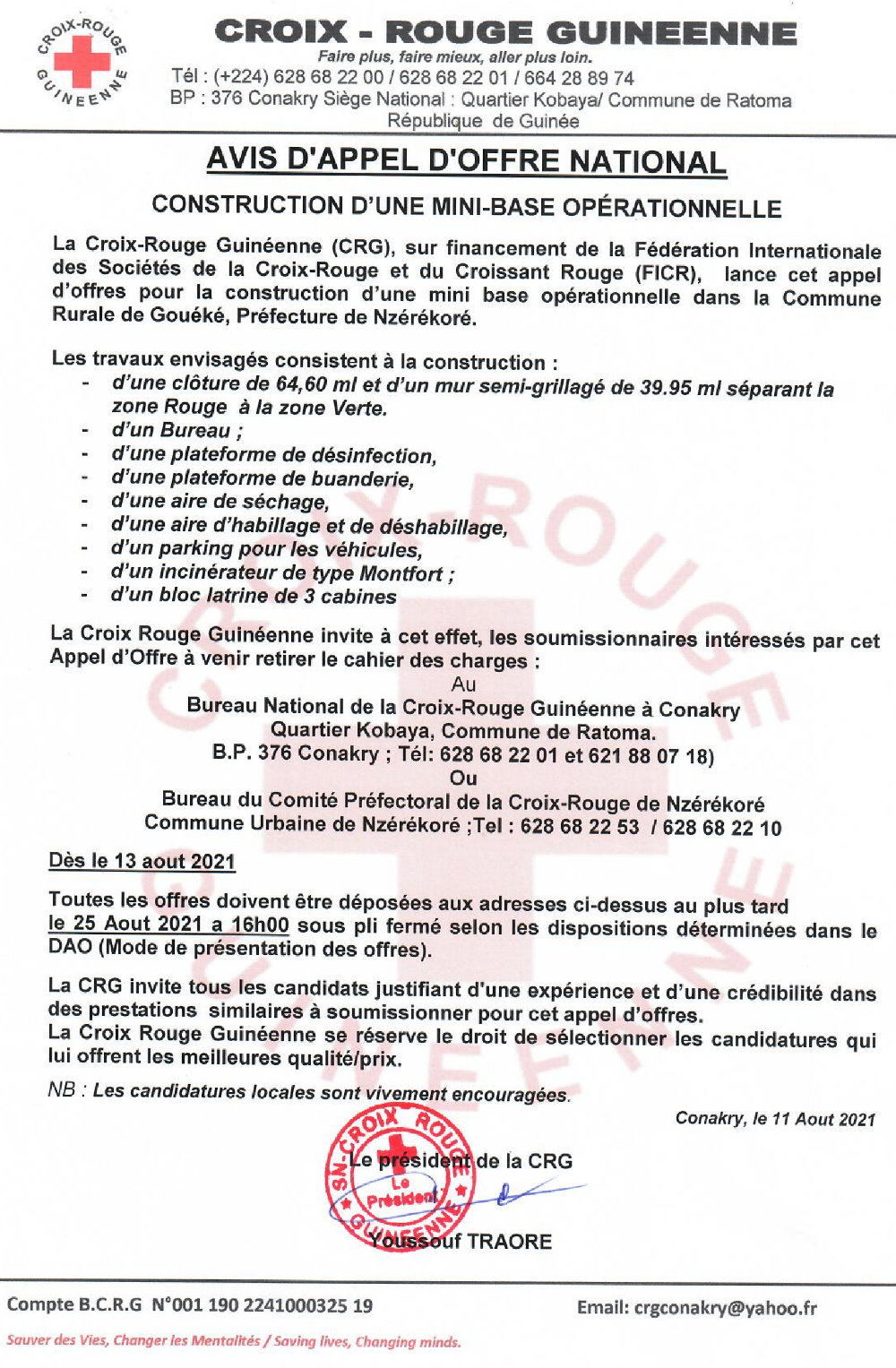 Construction D'une Mini-Basse Opérationnelle Dans la commune rurale de Gouéké, préfecture de Nzérékoré