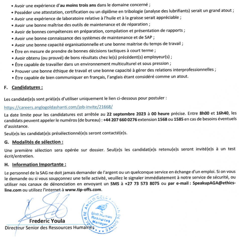 Avis de recrutement d'un(e) Analyste des lubrifiants (Tribologiste) pour le compte du Département de l’Ingénierie | Page 2