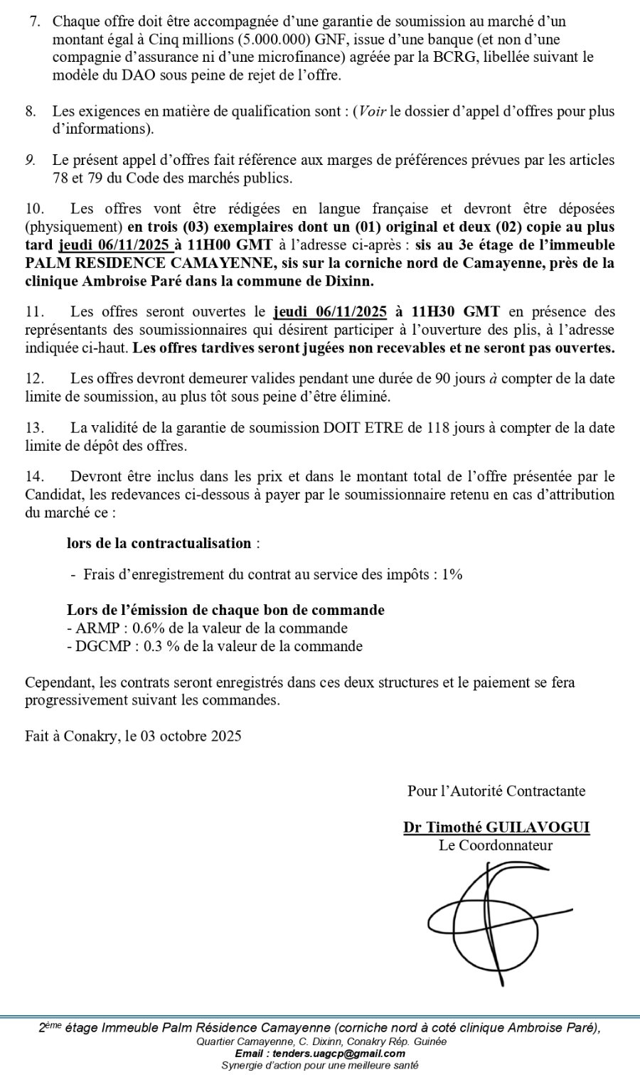 AVIS D’APPEL D’OFFRES POUR LA SELECTION DE GARAGES POUR LES SERVICES D’ENTRETIEN ET DE REPARATION DES VEHICULES DE L’UAGCP ET DES ENTITES DE MISE EN ŒUVRE (EMO) | Page 2