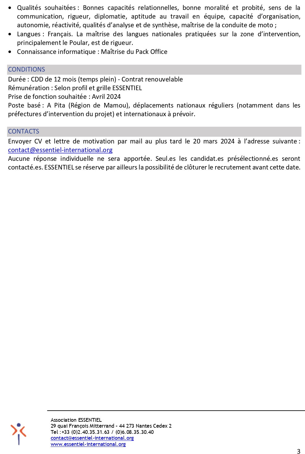 Avis de recrutement d'un.e Chargé.e de mobilisation sociale et promotion de la santé | Page 3