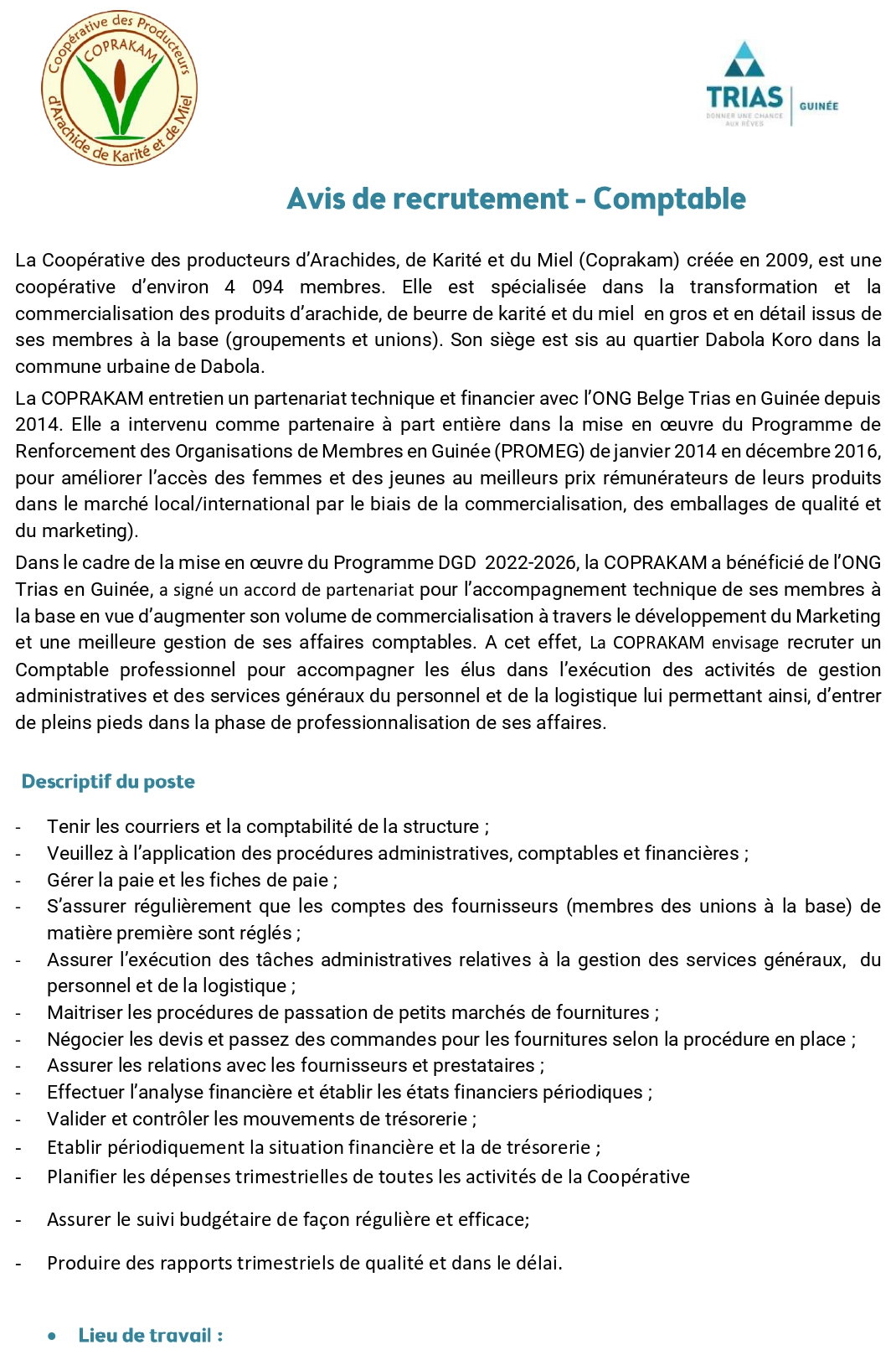 Avis de recrutement d'un Comptable | page 1