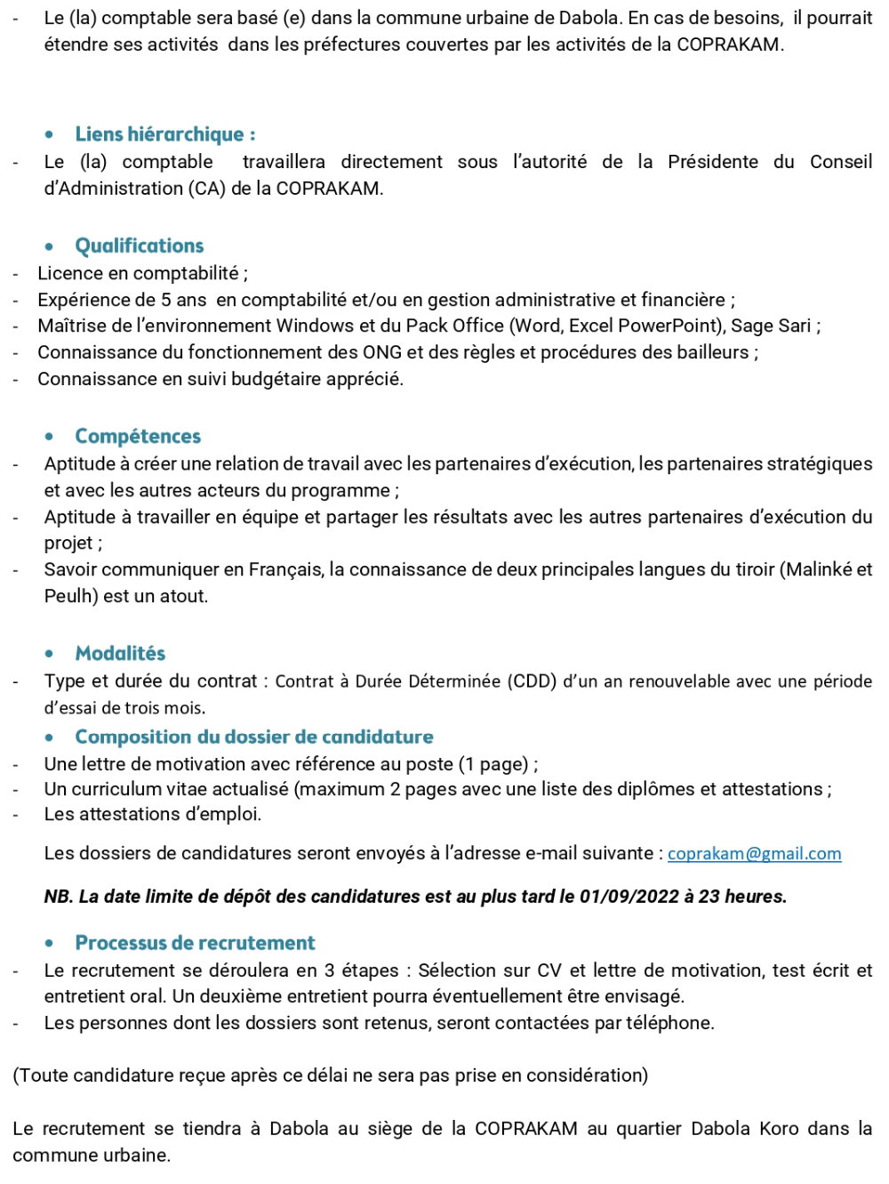 Avis de recrutement d'un Comptable | page 1