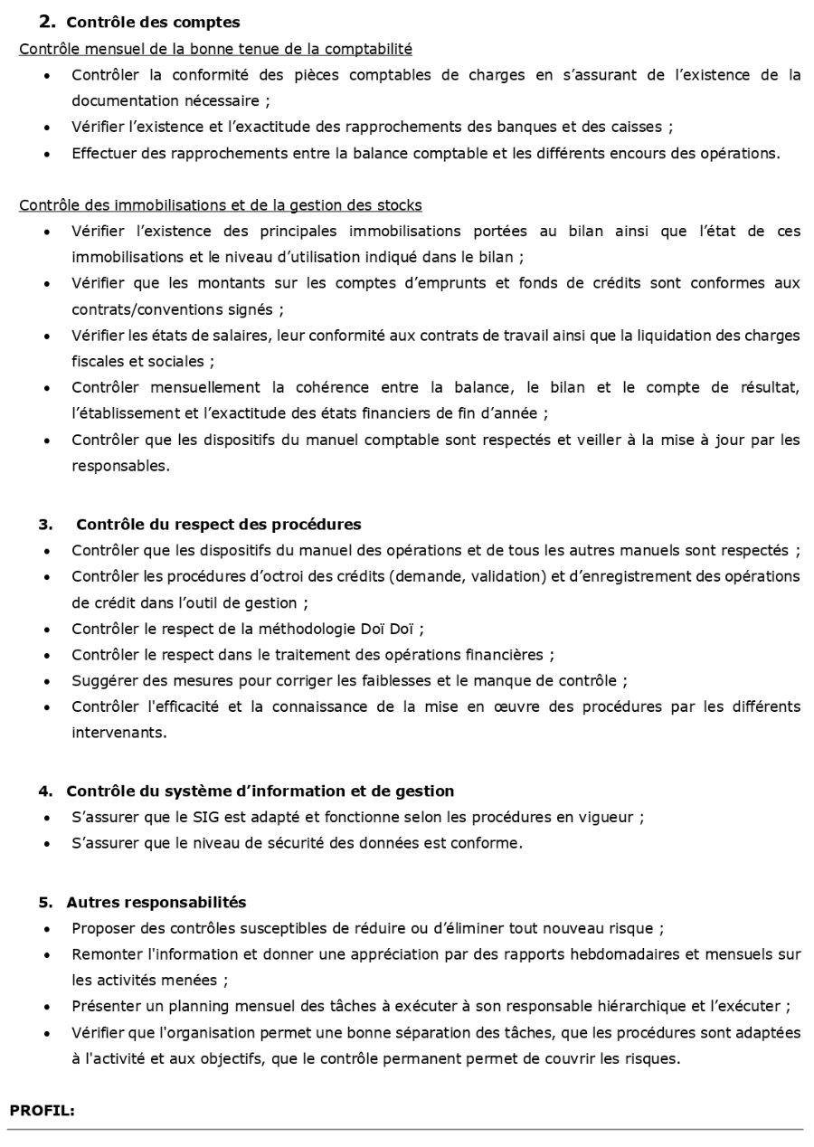 Avis De Recrutement D'un Contrôleur interne Basé à Nzérékoré, Guinée | Page 2
