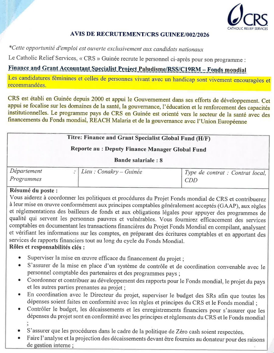 Avis de recrutement d’un Finance and Grant Specialist -Global Fund (H/F) | Page 1