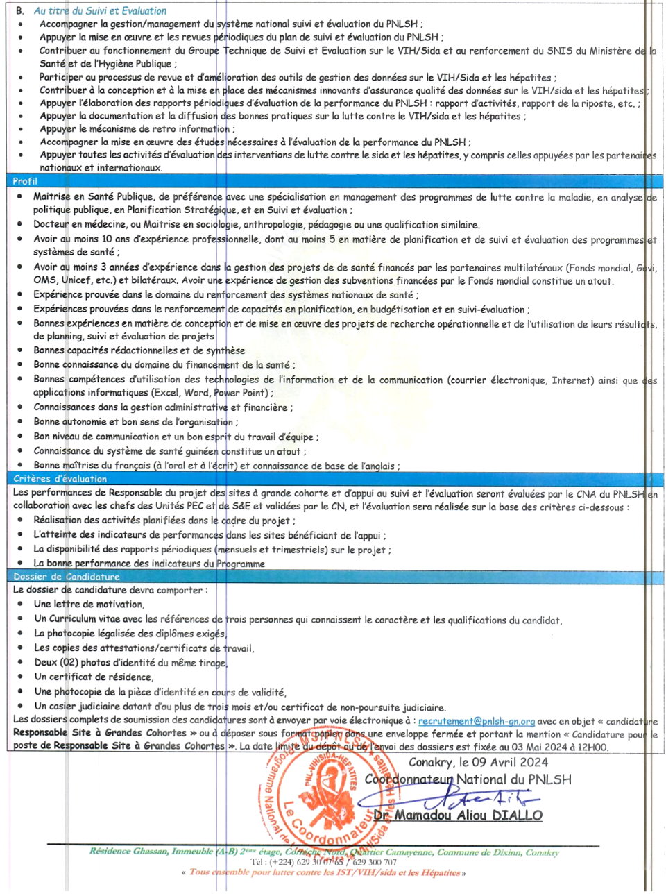 Avis de recrutement d'un Responsable des sites à grandes cohortes | Page 2