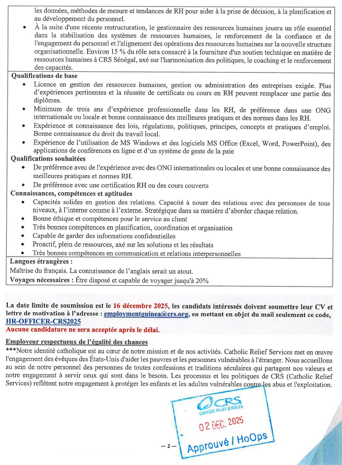 Avis de recrutement d'un (e) chargé (e) des ressources humaines (hf) | Page 2