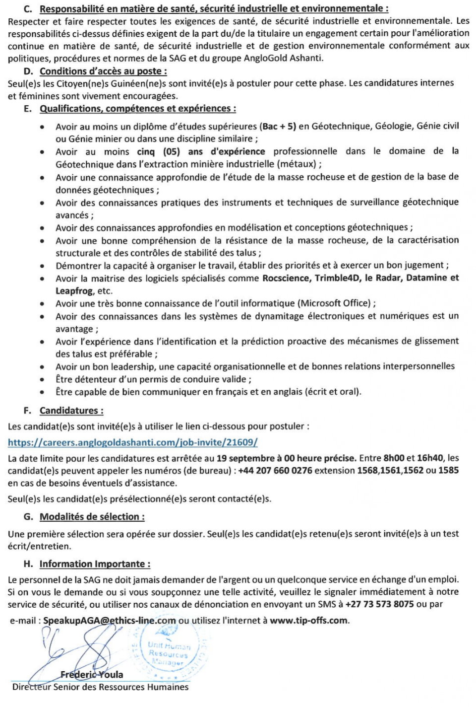 Avis de recrutement d'un (e) Ingénieur(e) Senior Géotechnicien(ne), Senior Geotechnical Engineer au compte du département des Mines | Page 2