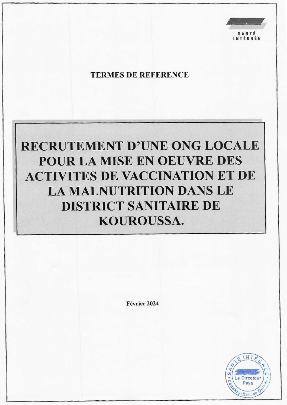 Recrutement D'une ONG Locale Pour La Mise En Œuvre Des Activités De Vaccination Et De La Malnutrition Dans Le District Sanitaire De Kouroussa | Page 1