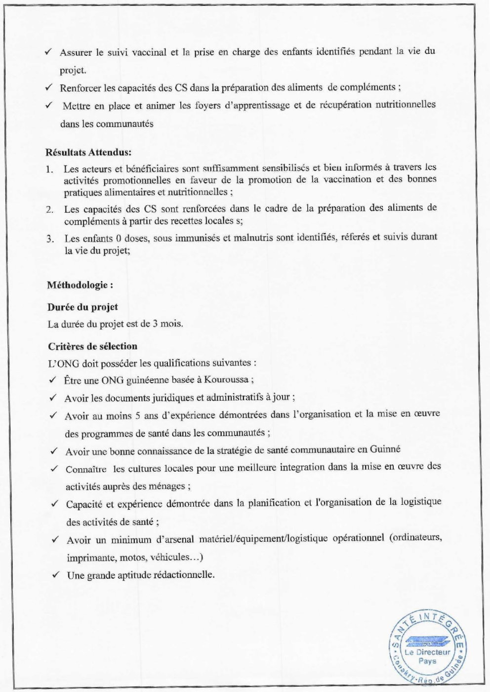 Recrutement D'une ONG Locale Pour La Mise En Œuvre Des Activités De Vaccination Et De La Malnutrition Dans Le District Sanitaire De Kouroussa | Page 3