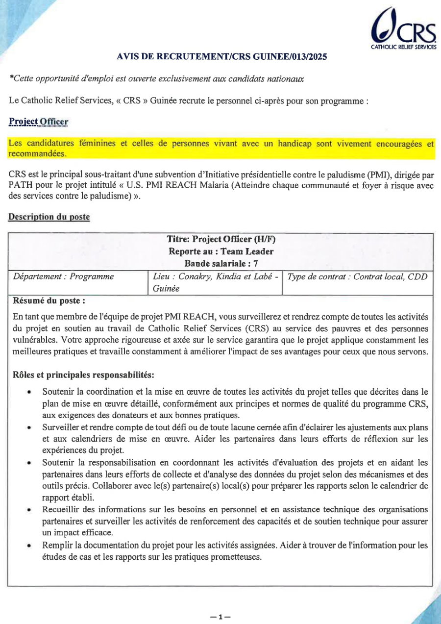 Recrutement D'un Project Officer (H/F) | Page 1