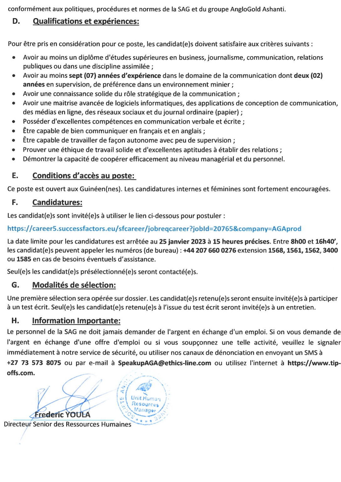 AngloGold Ashanti, recherche un(e) Surintendant(e) de la Communication | Page 2