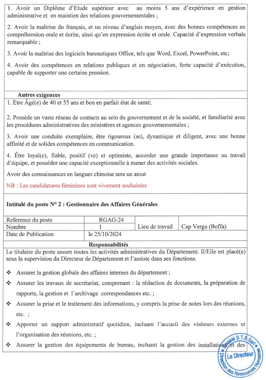 Recrutement D’un Gestionnaire des Relations Gouvernementales Et  D’un Gestionnaire des Affaires Générales | Page 2