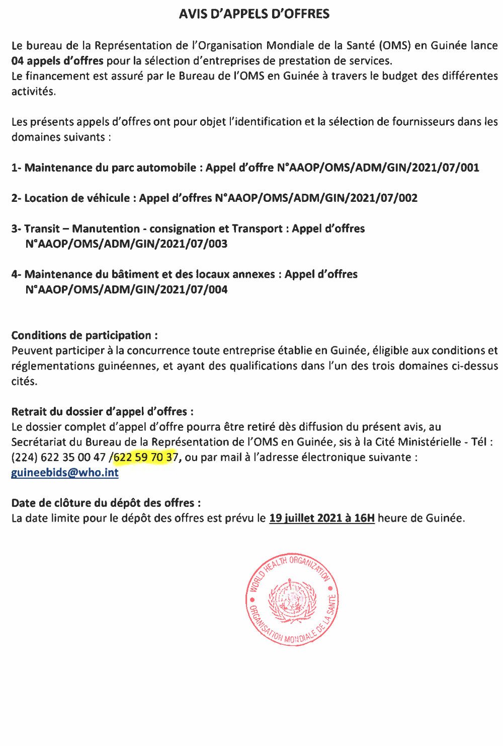 Avis d'Appel d'offres pour l'identification et la sélection de fournisseurs p1