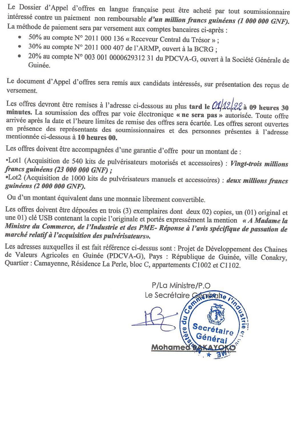 Avis spécifique de passation de marché pour l'Acquisition des pulvérisateurs et accessoires | Page 2