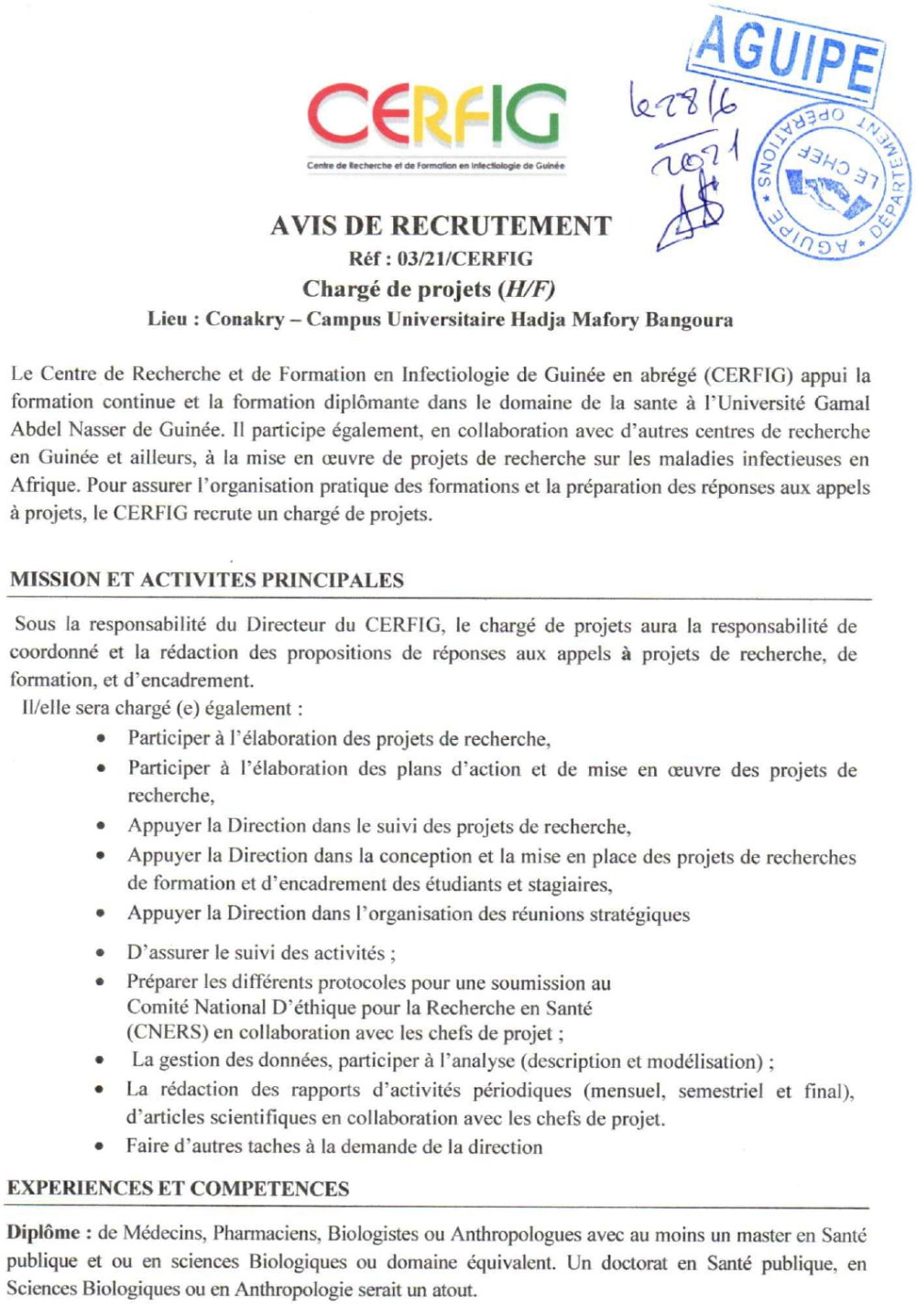 Recrutement D'un Chargé De Projets (H/F) P1
