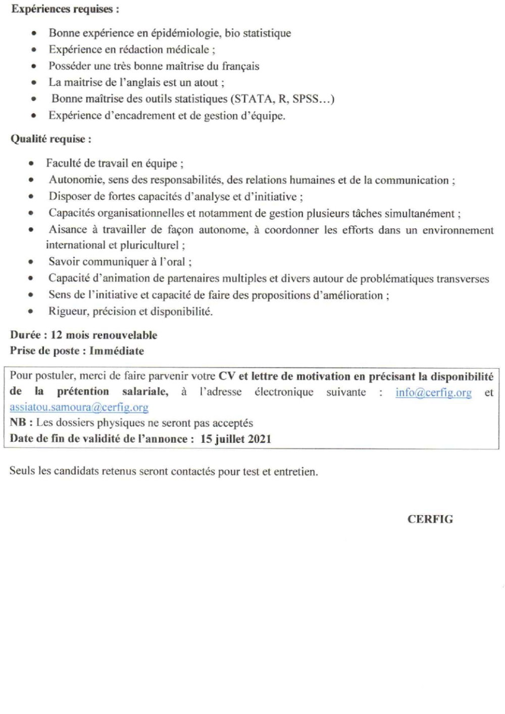 Recrutement D'un Chargé De Projets (H/F) P2