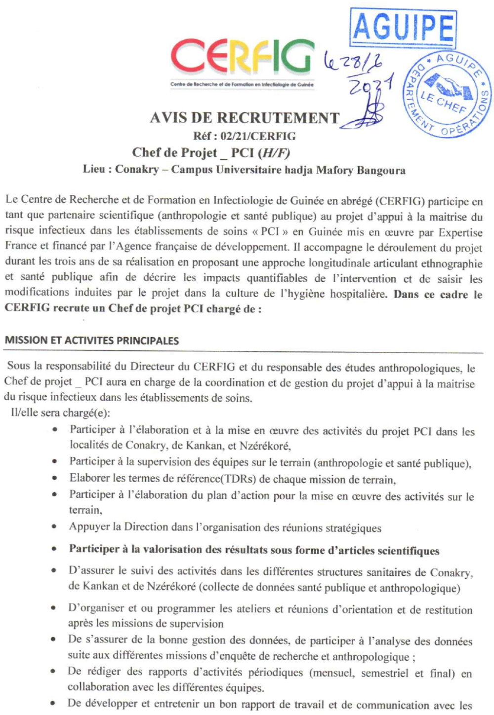 Recrutement D'un Chef De Projet PCI (H/F) - P1
