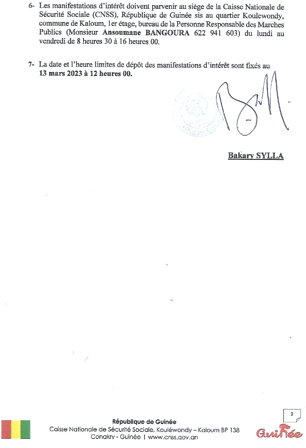 Avis de Recrutement d'un cabinet conseil pour la réalisation d'une mission d'accompagnement en Ressources Humaines en faveur de la Caisse Nationale de Sécurité Sociale | Page 2