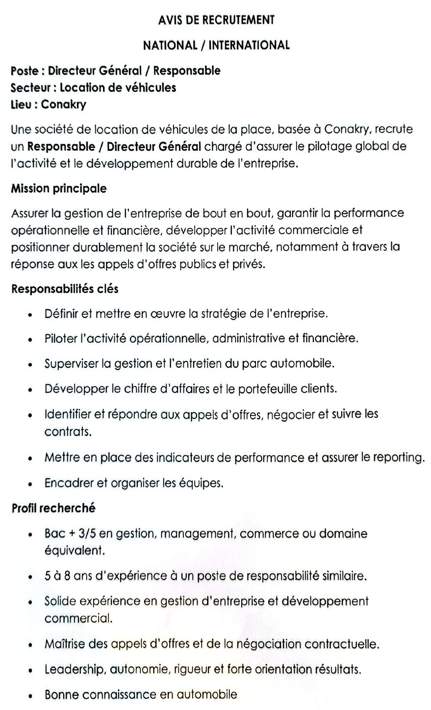 Avis de recrutement d'un Directeur Général / Responsable | Page 1