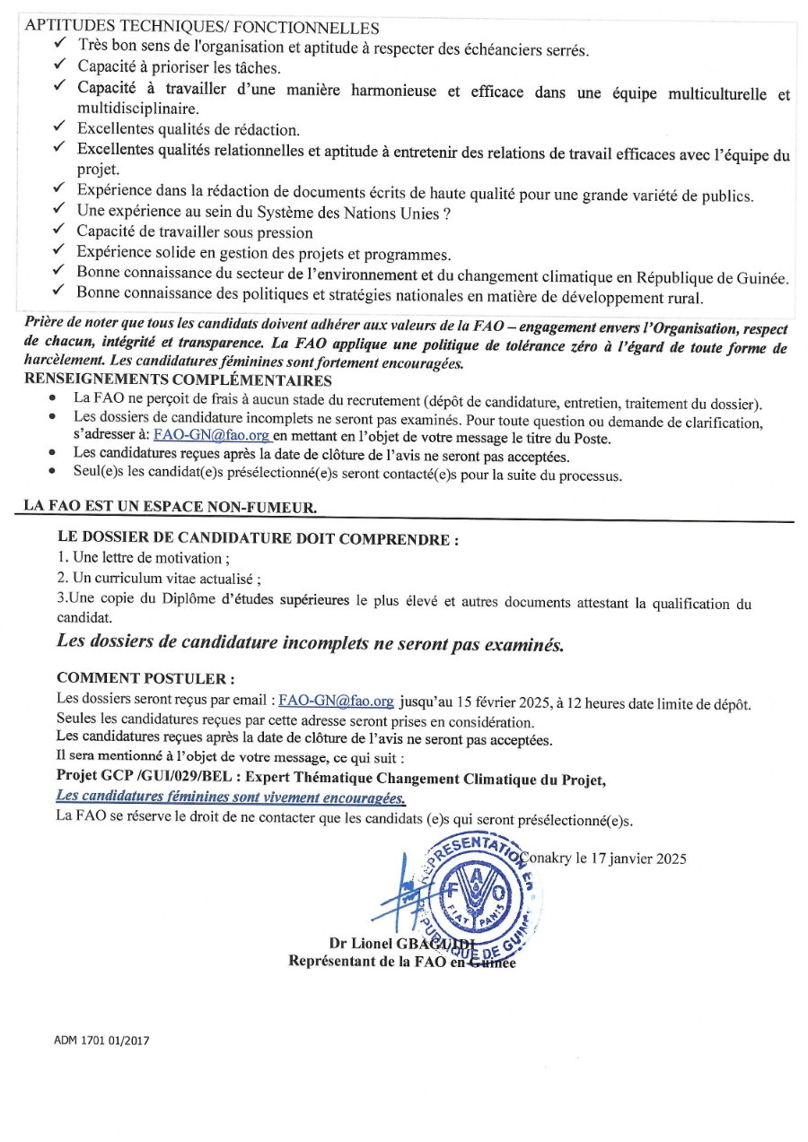 Avis de recrutement d'un expert thematique changement climatique du projet | Page 4